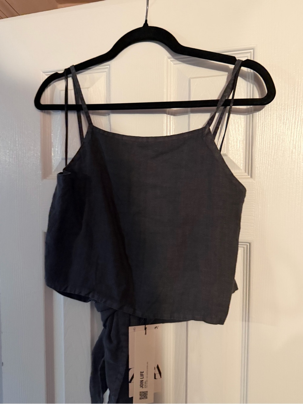 NWT Charcoal Gray Linen Blend Tie-Back Cami Top